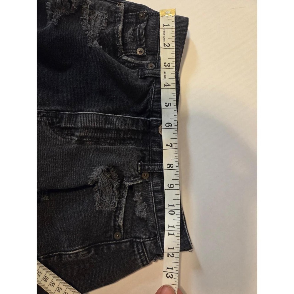 American Eagle Mom Shorts Black Distressed High Waisted Frayed Denim Womens 00 - Picture 5 of 6